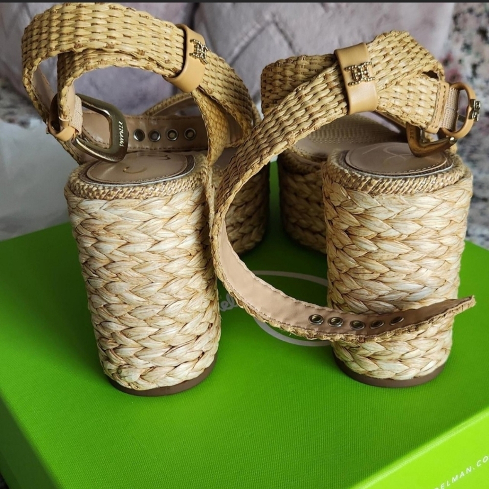 Sz 9.5 Sam Edelman Raffia Wedge Sandals - Natural - Picture 3 of 4